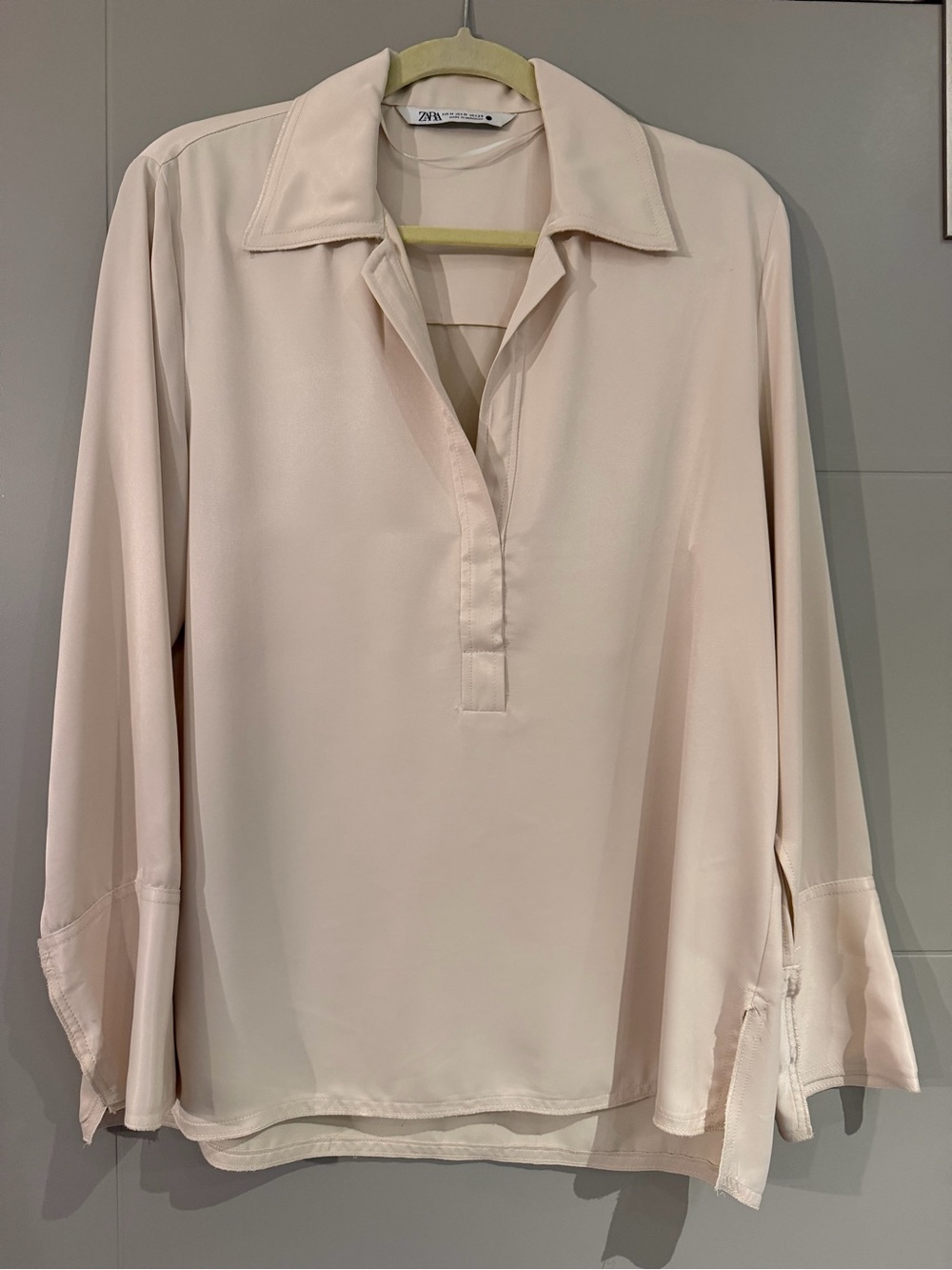 Zara Light Blush Long-Sleeve Collared Blouse